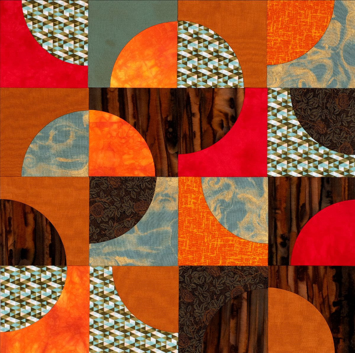 Cassandra WALL 'Moon Tide Autumn' hand stitched cottons, vintage, sourced & tea-dyed 72 x 72 cm