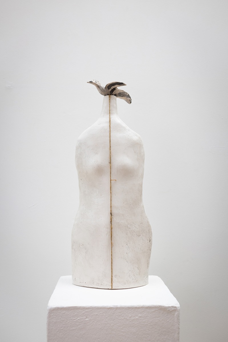 Violin Woman with Piebald Bird