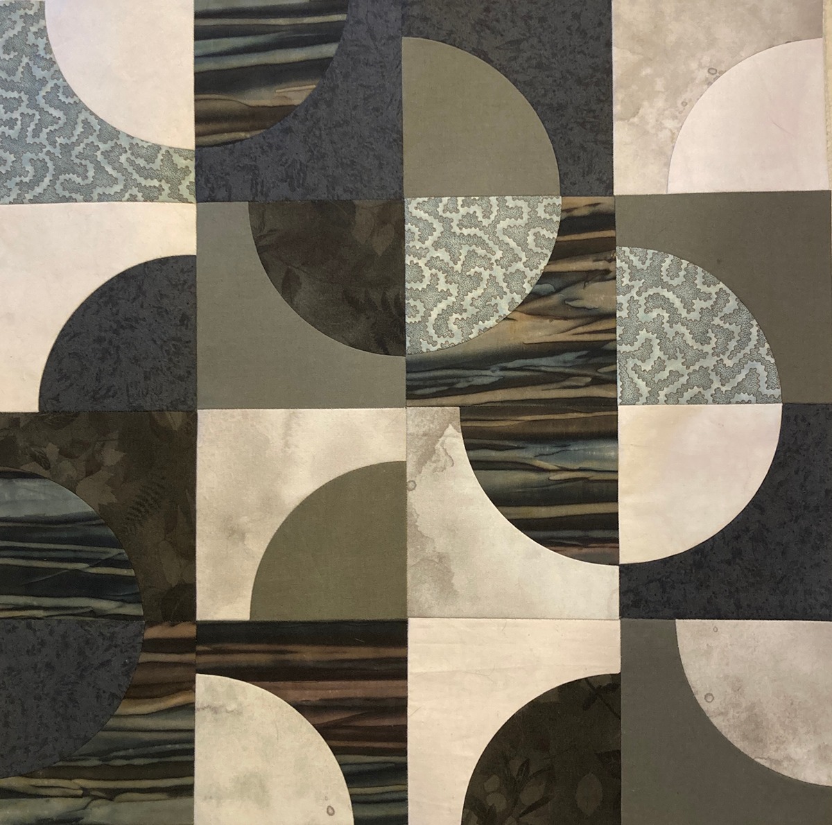 Cassandra WALL 'Moon Tide Winter' handstitched cottons, vintage, sourced & tea-dyed 72 x 72 cm