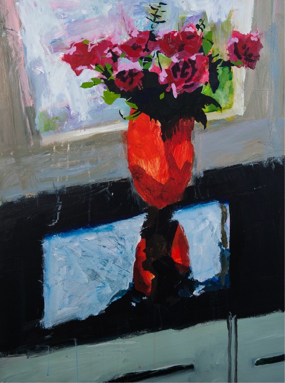 Roses / Red Vase